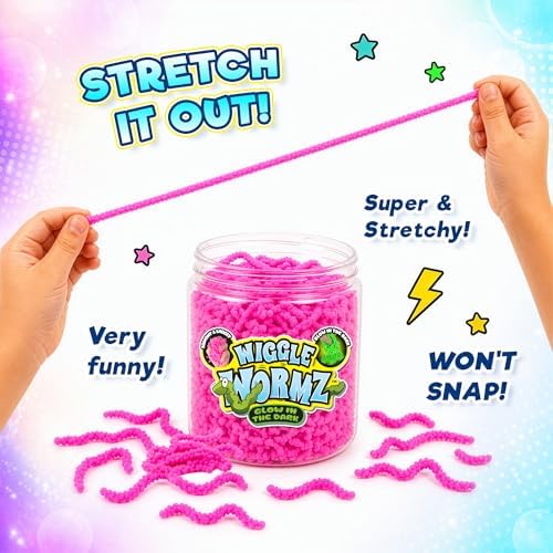 JA-RU Wiggle Wormz Glow in the Dark Squishy Sensory Worms Toy Jar 5357-4