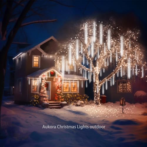 Aukora Christmas Lights Outdoor, White Meteor Shower Lights UL Certified