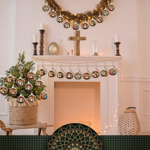 Outus 16 Pcs Christmas Nativity Scene Ornaments Ball for Tree Religious Christmas Tree Nativity Scene Hanging Ornaments The Birth of Jesus Decor Christian Religious Gifts for Christian Family
