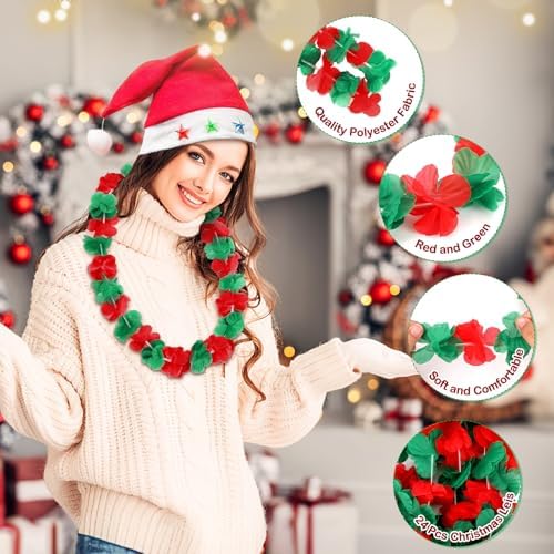JUNEBRUSHS 24 Pack Christmas Leis Red and Green Flower Leis