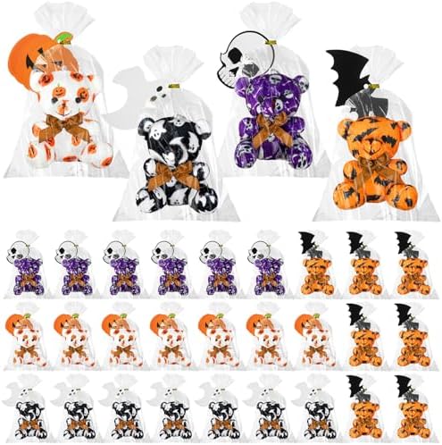 Poen 27 Pack Halloween Mini Plush Bears with Cards Set for Kids Classroom