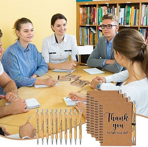 Honoson 10 Sets Inspirational Spiral Notebooks with Bamboo Pens
