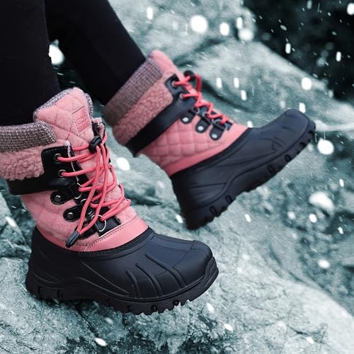 EQW Kids Waterproof Snow Boots, Fur Lined Winter Shoes for Boys & Girls