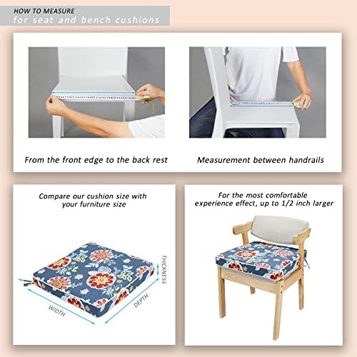 JMGBird Outdoor Chair Cushions Set of 4 - Waterproof Patio Seat Cushions 19x19 Inch with Ties, Blue Flower Floral Pattern High Density Foam Square Cushions for Garden Furniture