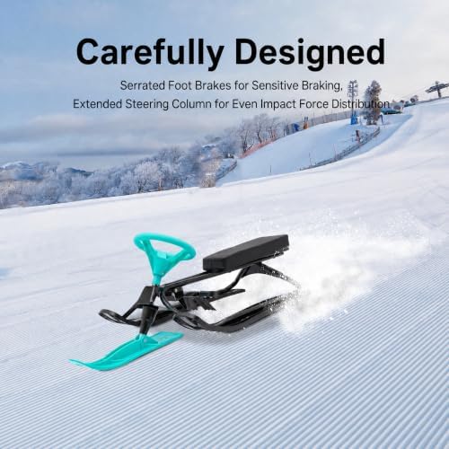 Snow Sled for Kids, Steerable Sled with Brakes, 220 LBS Snow Racer for Wint
