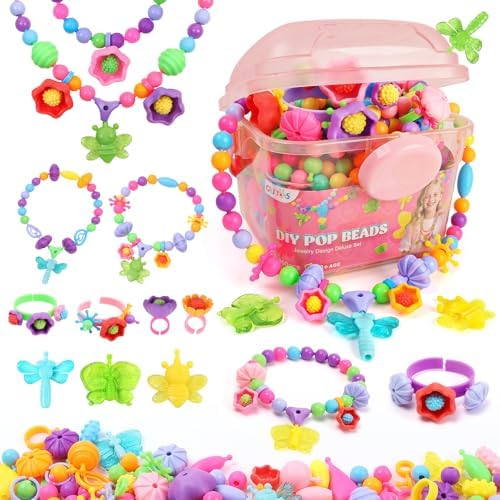 Snap Pop Beads Jewelry Kit for Girls – 350PCS Insect DIY Bracelet Making Toy with Butterfly, Ladybug, Dragonfly – No Mess Craft Birthday Gift Age 4–8 – Crafts Kits with Storage Box