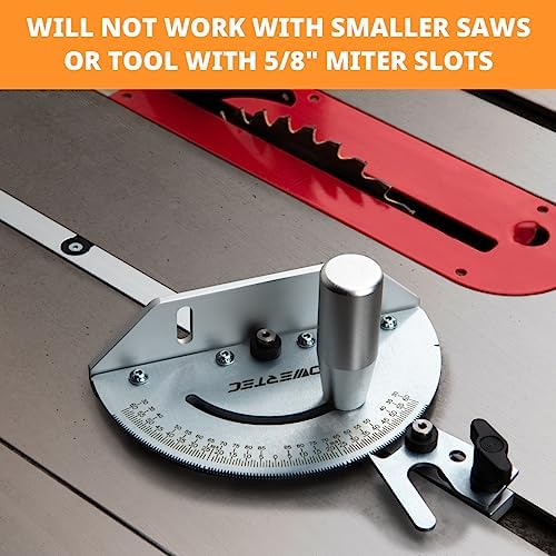 POWERTEC 71143 Deluxe Miter Gauge for Table Saw | Miter Guide with 120 Angle Stops, Silver