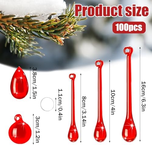 Vercraft 100 Pcs Christmas Tree Acrylic Hanging Ornaments, Red