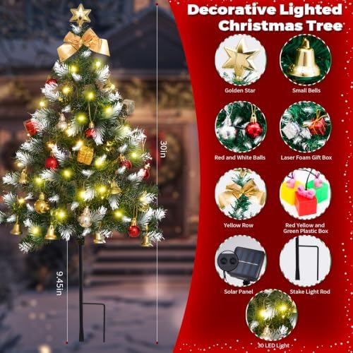 Mini Christmas Tree Solar Lights, Outdoor Decorations, 4 Pack