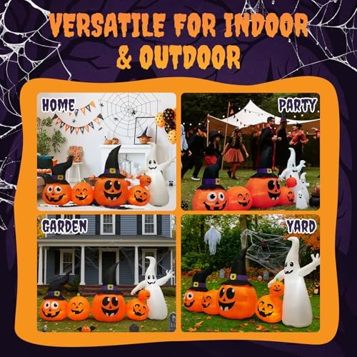Outvita Halloween Inflatable Ghost Pumpkin 8FT, Blow Up Outdoor Decoration with LEDs, Halloween Decor for Yard, Party, Garden
