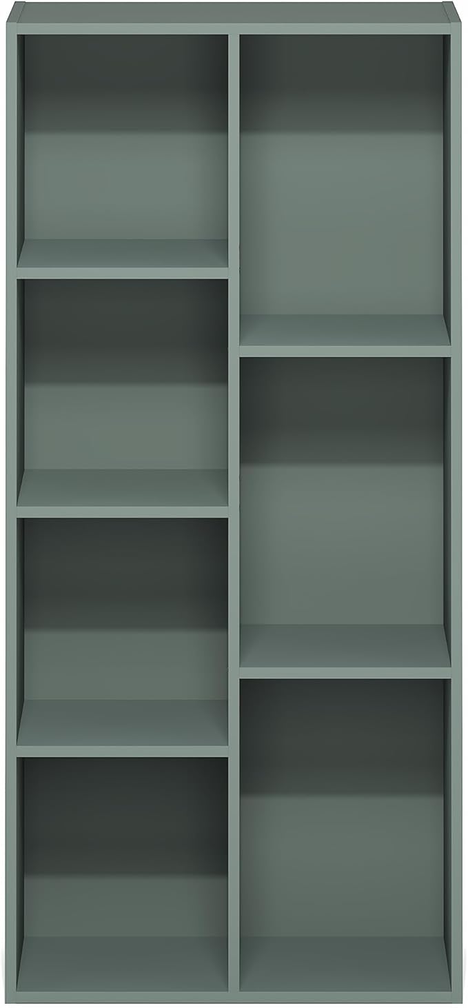 Furinno LUDER Book Shelf, 7-Cube Bookshelf, Bookcase with Open Shelves, 9.4 x 19.5 x 41.7, Easy Assembly, for Living Room, Bedroom, Home Office, Sage Green