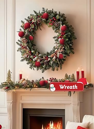 Brightown 15 Pcs Velvet Christmas Balls, 2.36 Inch Red Green Brown Velvet Ornaments for Christmas Tree, Christma Tree Flocked Ornaments Balls for Family Holiday Wedding Party Xmas Hanging Decoration