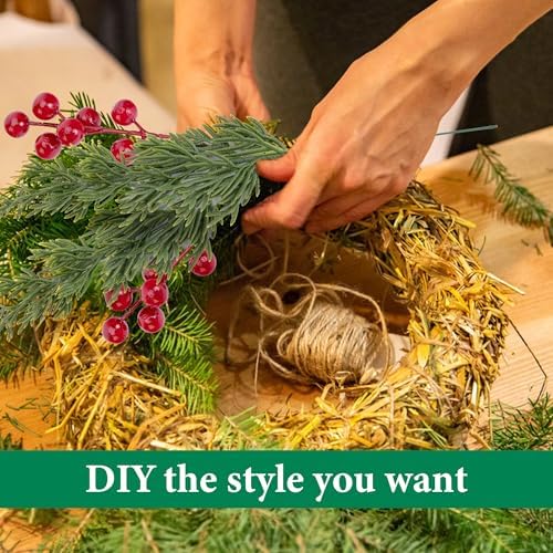 60 Pcs Christmas Artificial Pine Branches Red Berry Stems Faux Xmas Sprigs