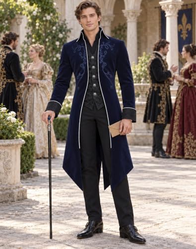 SIAEAMRG Mens Renaissance Pirate Halloween Costume Vampire Jackets Tailcoat