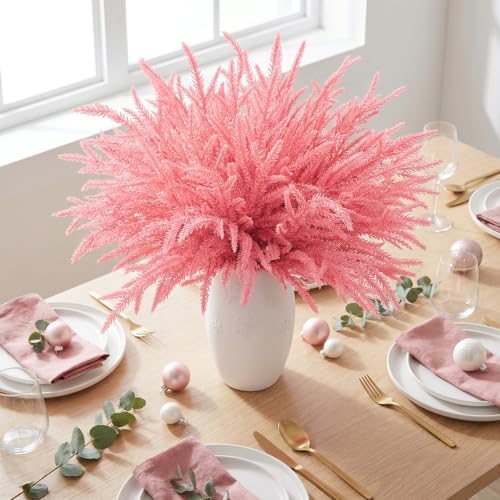 40 Pcs Pink Artificial Christmas Pine Branches, Pink Christmas Tree Picks
