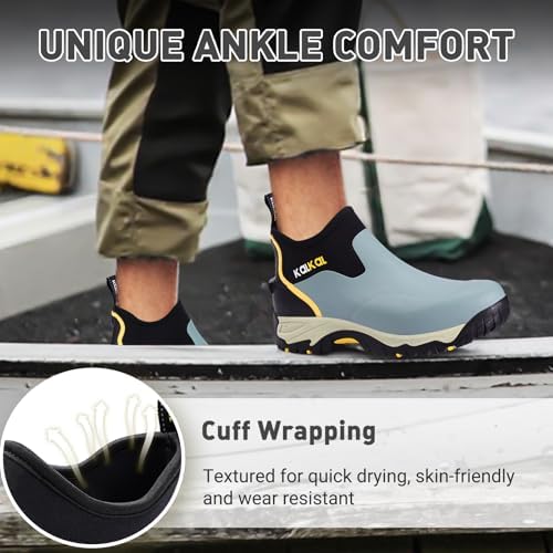 Kalkal Men's Rubber Boots, Waterproof Ankle Rain Boots, Insulated Working Booties with Comfortable Sports Sole, Outdoor Mud Boots for Yard Chore