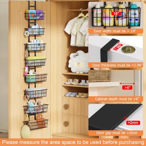 Hongtamoya 8 Tier Over The Door Organizer, Adjustable Hanging Door Organizer with 8 Wire Baskets 6 Hooks, Behind The Door Storage for Pantry Closet Bedroom Bathroom Cabinet Kitchen Laundry Room, Black