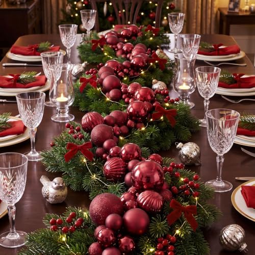 12.1 ft Christmas Ball Garland, Burgundy
