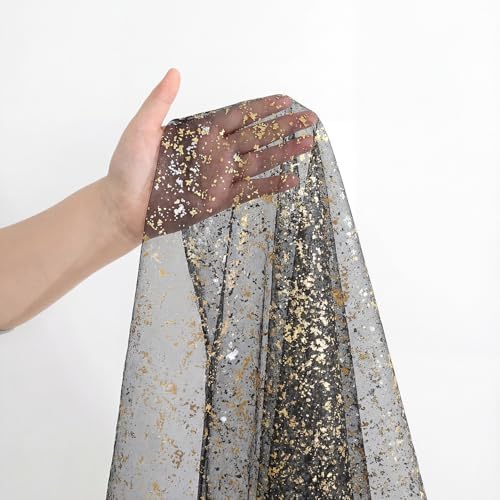 Artoid Mode Black Gold Gauze Table Runner 59x120 Inch 10FT, Glitter Metallic Foil Sheer Dining Wedding Anniversary Holiday Birthday Table Decor for Home Party