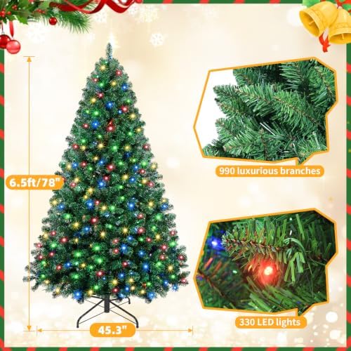 Pre-Lit Christmas Tree, 6.5FT PVC Artificial for Indoor Home Decor