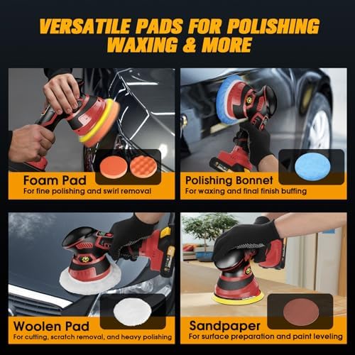 Cordless Car Buffer Polisher kit, DA Polisher with 2*21V Batteries