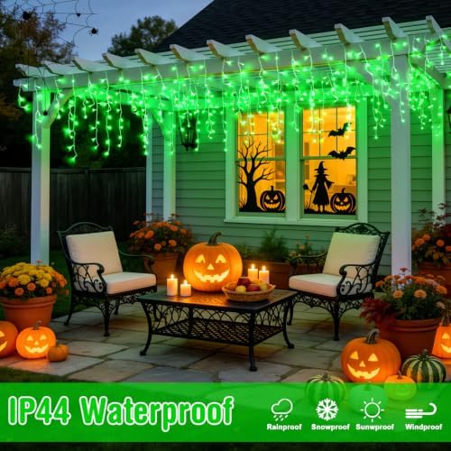 JMEXSUSS Green Icicle Halloween Lights Outdoor, 400 LED 38.8Ft