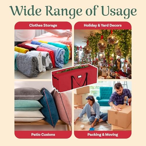 Elf Stor Christmas Tree Storage Bag with Wheels, Red, 67” x 28” x 24”