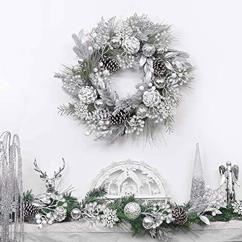 Fangoo 20 Pack 7Inch Artificial Silver Berry Stems for Christmas Tree Decor