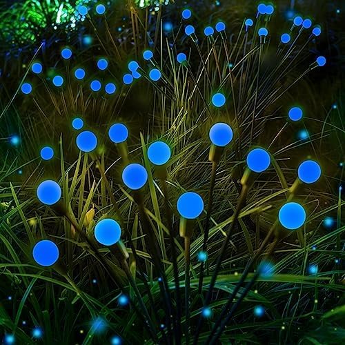 6 Pack Solar Firefly Lights Outdoor Swaying Garden Decorations 48 LED Blue