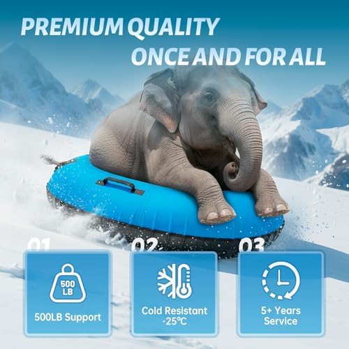 Snow Tube Heavy Duty, 44" Snow Tube for Sledding, Snow Tubes for Adults with Premium Canvas Cover Thickened Bottom, Inflatable Snow Tubes Towable Sledding Tube for Boys Teens, Blue