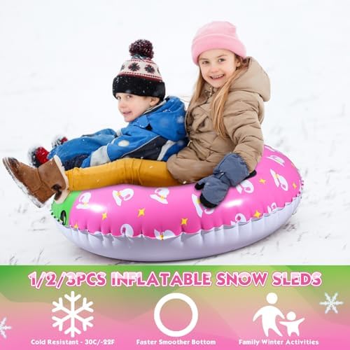 Sotiff Snow Tubes for Kids, 36 Inch Thickened Heavy Duty Inflatable Snow Sleds for Winter with Sturdy Handles Durable Winter Toys for Outdoor Sledding Tube Gift Set