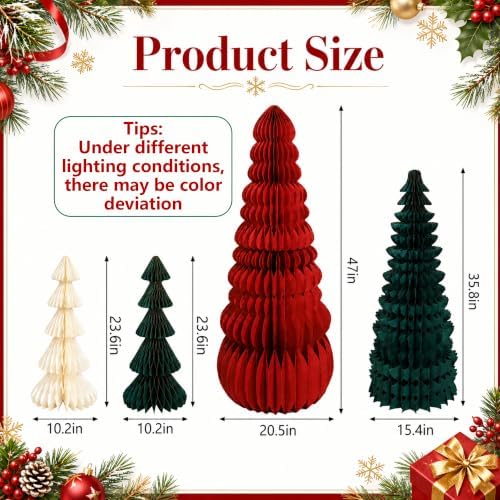 4 Pcs 3D Large Honeycomb Christmas Tree with 3 Styles Red Green White