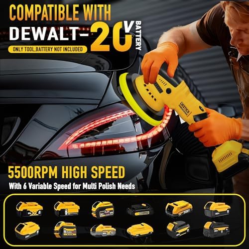 Cordless Buffer Polisher Compatible with Dewalt 20V Battery, 10000RPM Brushless High Power | Dual Action | 6 Variable Speed | 6-Inch Orbital Polisher for Car Detailing and Polishing Waxing (Tool Only)