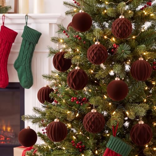 Christmas Ornaments Set Brown Velvet 2.36 in Decorative Balls