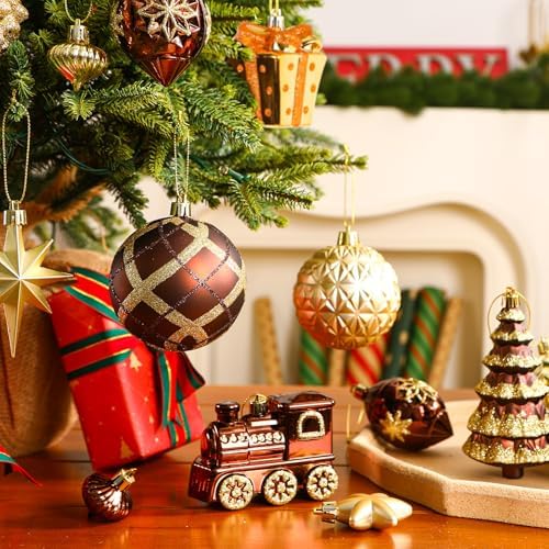 Alupssuc 82pcs Classic Christmas Balls Ornaments Set, Bronze Copper Gold