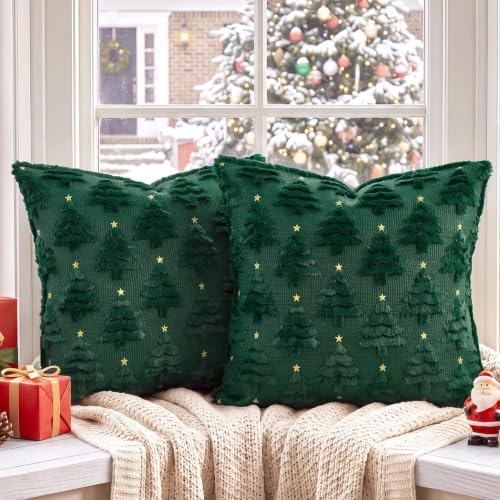 Softalker Christmas Pillow Covers 24x24 Set of 2, Green Xmas Home Decor
