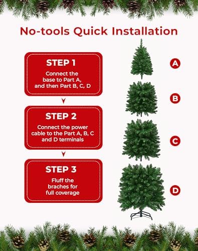 9ft Smart Pencil Christmas Tree, 550 LED Color Changing with App Control, 1437 Branch Tips, Slim Artificial Tree for Small Space, Indoor Outdoor Holiday Decor