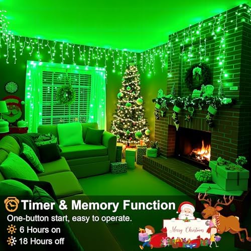 Icicle Lights for Outside 33FT 400 LED Green Christmas Lights