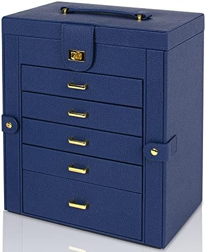 AKOZLIN 6-Tier Jewelry Box Organizer 5 Drawers Storage Blue Large
