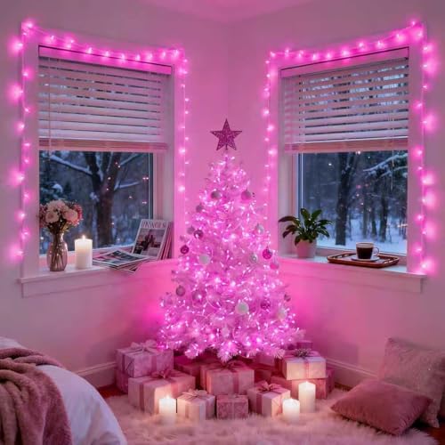 JMEXSUSS 600 LED Pink Christmas String Lights Indoor Outdoor Plug in