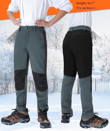 Boys Snow Pants Kids Fleece Lined Thermal Winter Hiking Pants Waterproof Softshell Elastic Waist Outdoor Cold Weather