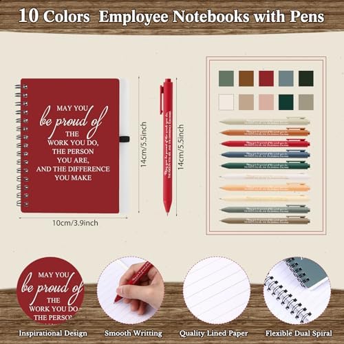 Honoson 10 Sets/20 Pcs Employee Notebook Pen Gifts, Bright Color