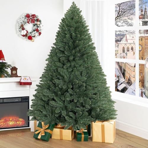 Naomi Home Prague 6.5ft Prelit Artificial Christmas Tree with Foot Pedal, 1197 Branch Tips, 450 Warm Lights and Metal Stand, 49" Wide Realistic Spruce Christmas Tree with Lights