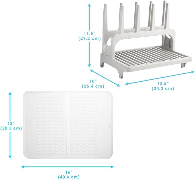 PopYum Gray Space Saving Drying Rack with Silicone Mat | Made from 100% Recycled Bottles, Clear Frosted Silicone Drying Mat, For Baby Bottle, Plastic Bags, Cups, Glass, Tumblers