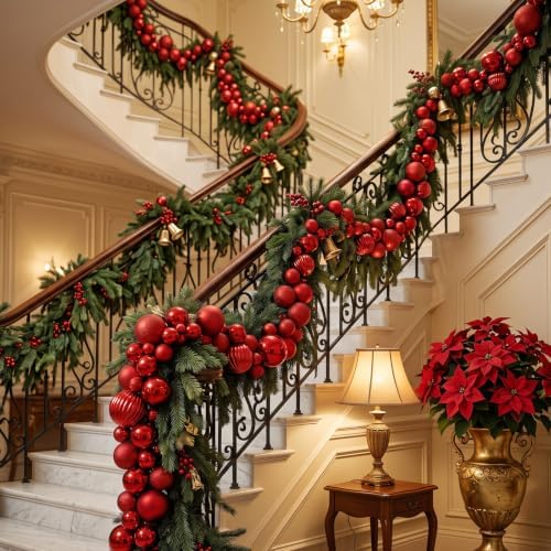 12.1 ft Christmas Ball Garland, Red