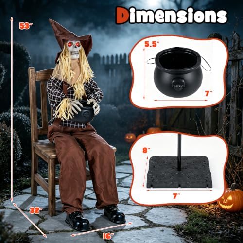 Tangkula 4.4 FT Animated Halloween Sitting Scary Scarecrow Decoration