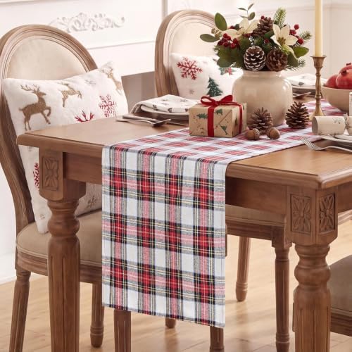 Softalker Christmas Checkered Table Runner, Red and White, 13 x 36 Inch