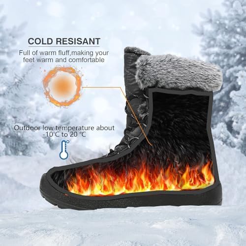 JSWEI Winter Boots for Women - Soft Comfortable Faux Fur Mid Calf Winter Snow Boots Totes Boots Lace up Snow Boots Winter Boots with Insulated Black for Outdoor