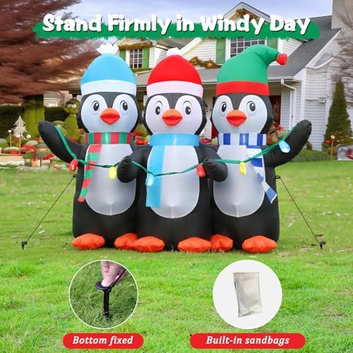 FunFanso 6 FT Christmas Inflatable Penguin Decoration with LED Lights