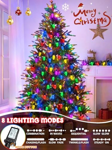 2 Pack Extentable C9 Christmas Lights Outdoor 66 FT 100 LED Multicolored
